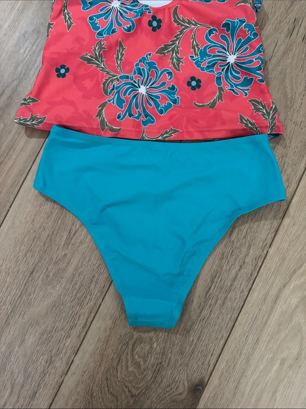 Cupshe NWOT S coral aqua Floral  ruched sexy Tankini set